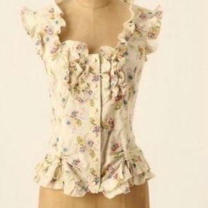 Anna Sui by Anthropologie Floral Epoch Ruffle Cotton Blouse Top Size 6